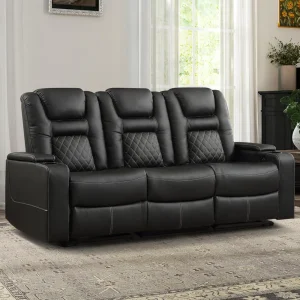 , Theater Recliner Chair Sofa, PU Leather 3 seat Power Recliner Sofa